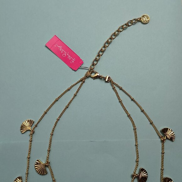 Lilly Pulitzer Coastal Shell Layered Necklace Gold Tone Metal Statement - Picture 5 of 9